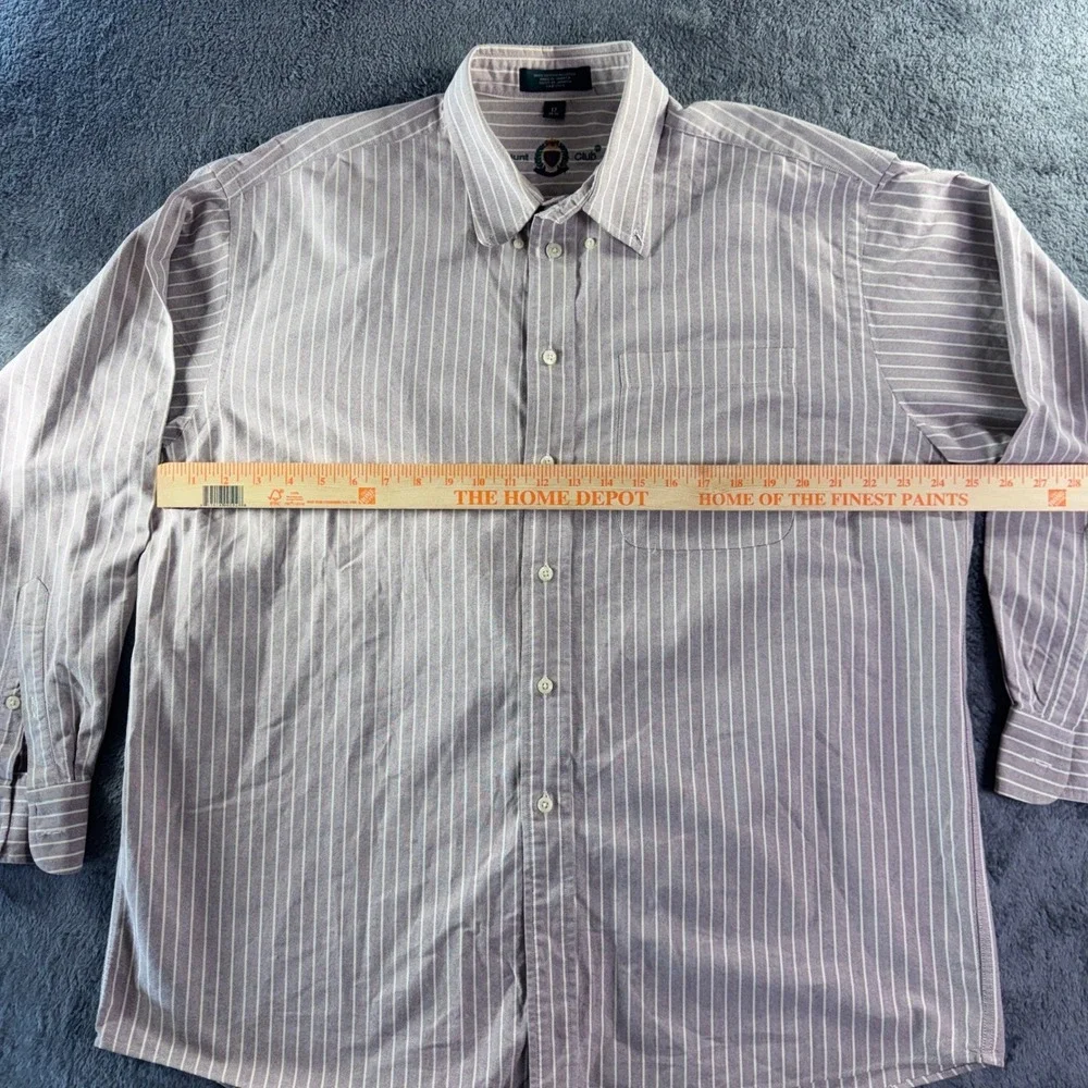 Vintage HUNT CLUB Oxford Shirt 17 34/35 Striped Mauve GRANDPA CORE Cotton - Picture 3 of 5